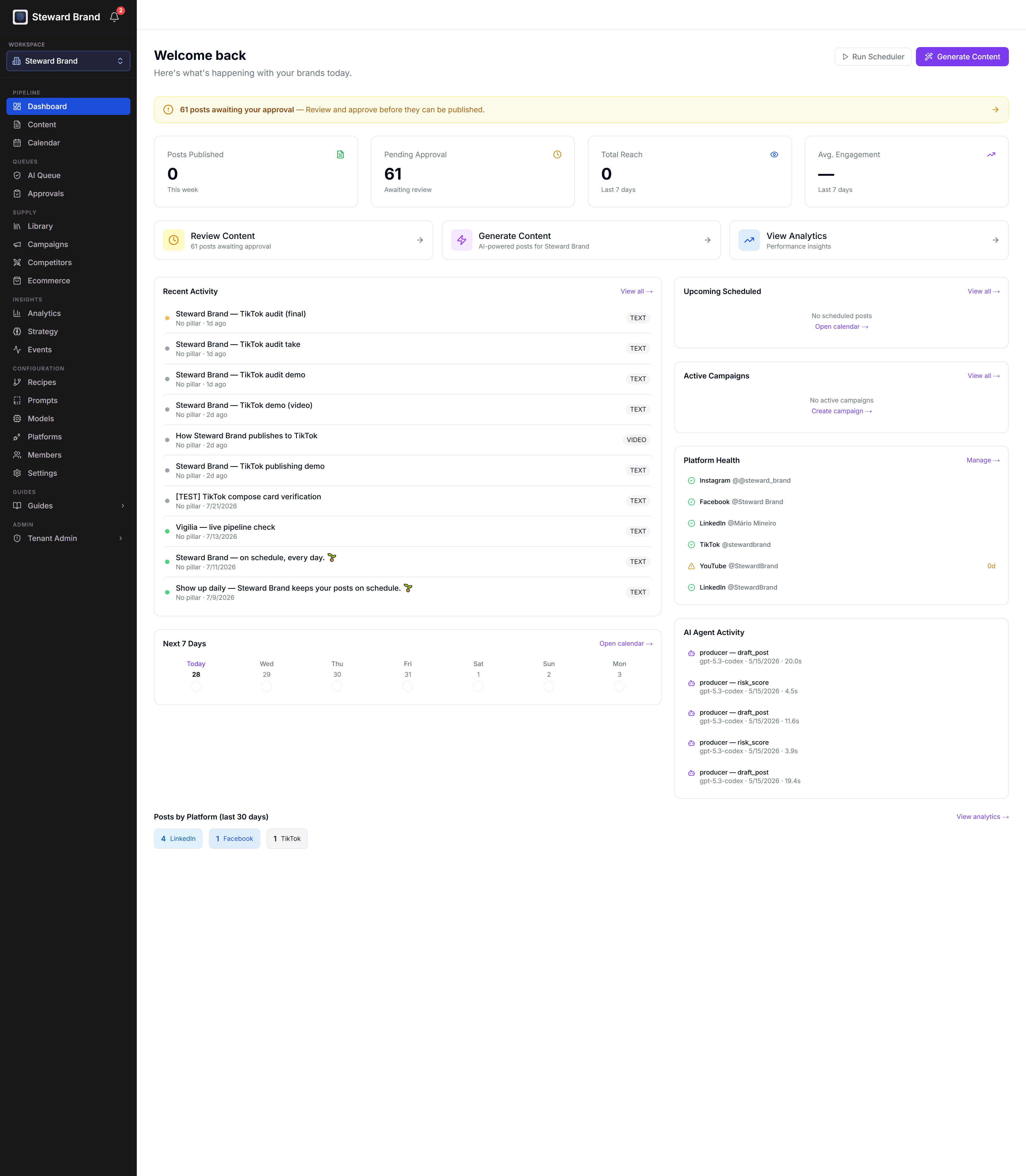 The Steward Brand dashboard
